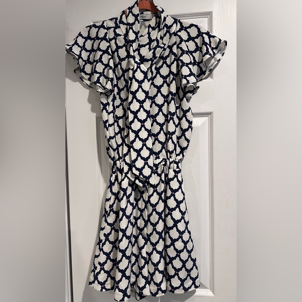 Emma Wallace - Navy and White Patterned Dress - Size 2